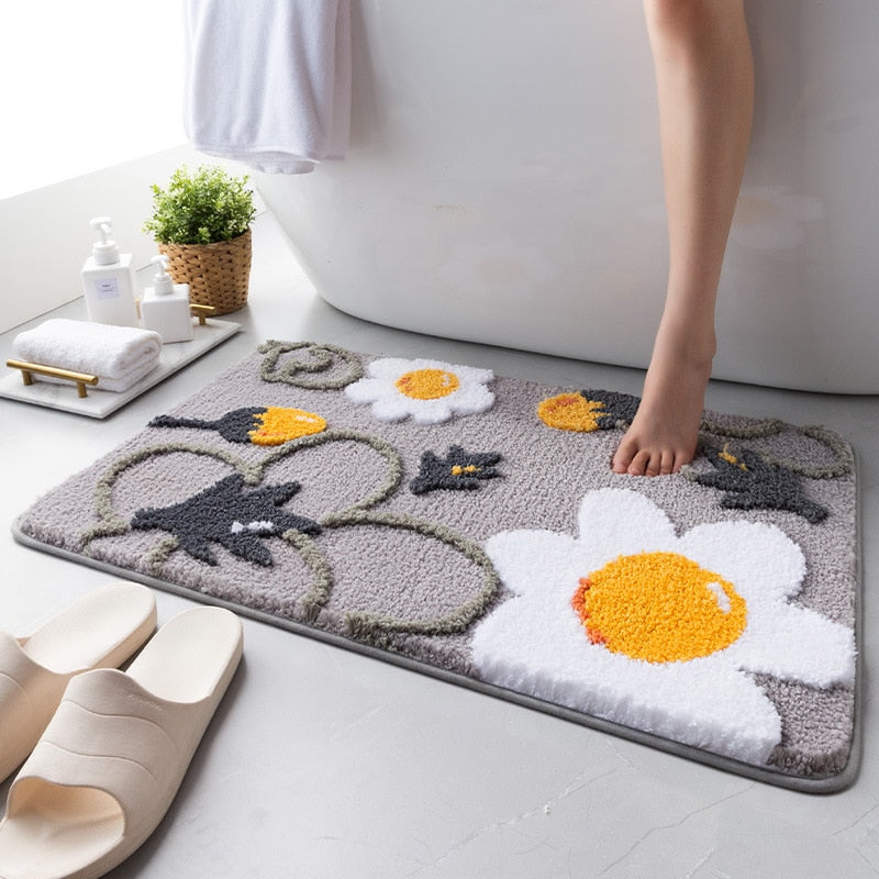 Non-Slip Floral Design Absorbent Bathroom Mat