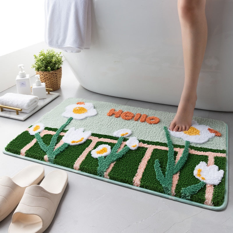 Non-Slip Floral Design Absorbent Bathroom Mat