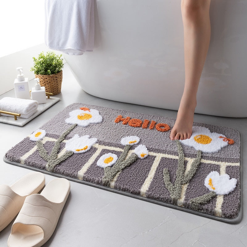 Non-Slip Floral Design Absorbent Bathroom Mat